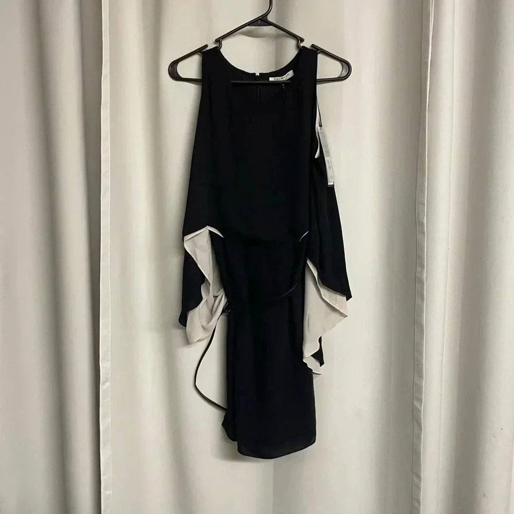 NWT Halston Heritage gorgeous black & cream sleeveless dress with belt size 12